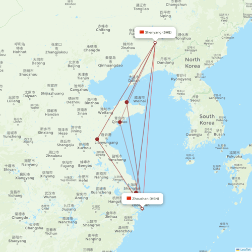 Donghai Airlines flights between Shenyang and Zhoushan