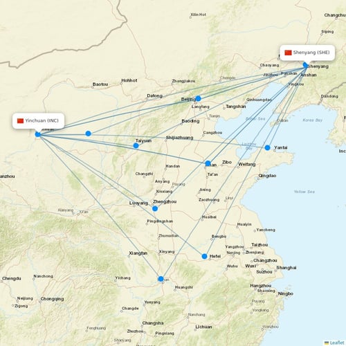 Hebei Airlines flights between Shenyang and Yinchuan