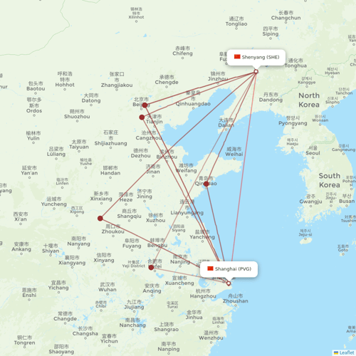 Hebei Airlines flights between Shenyang and Shanghai
