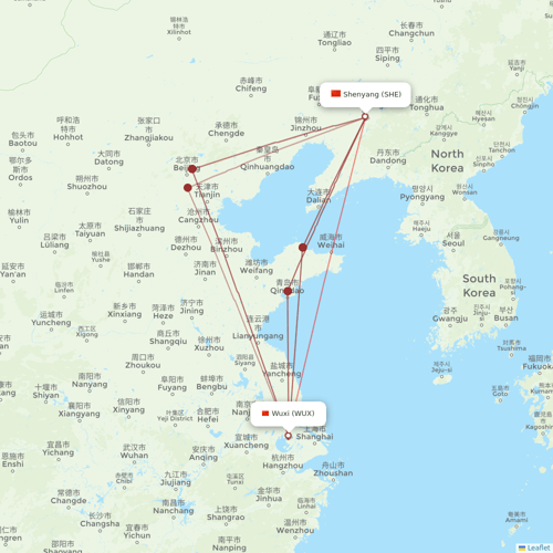 9 Air Co flights between Shenyang and Wuxi