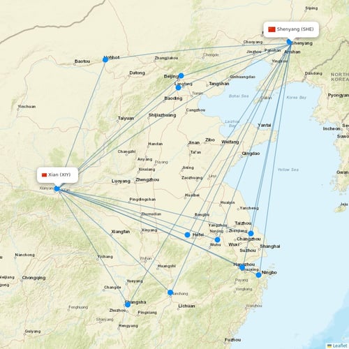 Chongqing Airlines flights between Shenyang and Xian