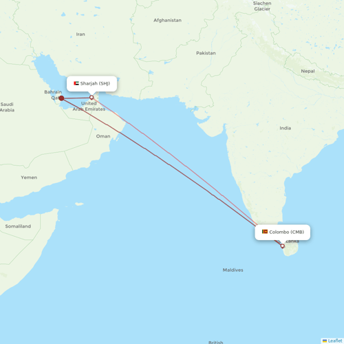 Air Arabia flights between Sharjah and Colombo