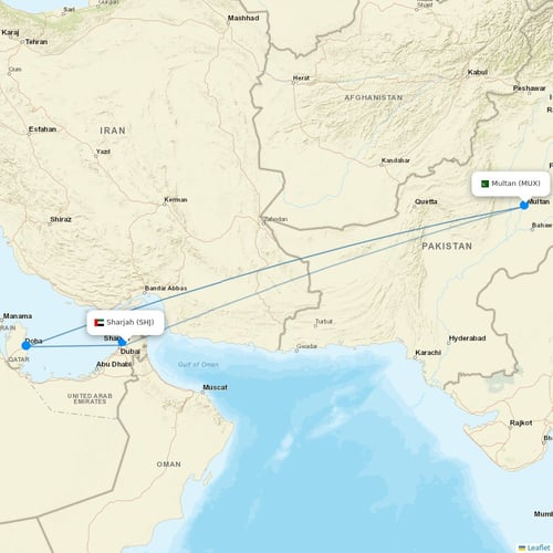 Pakistan International Airlines flights between Sharjah and Multan