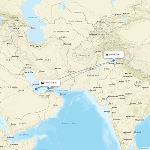 Pakistan International Airlines flights between Sharjah and Sialkot