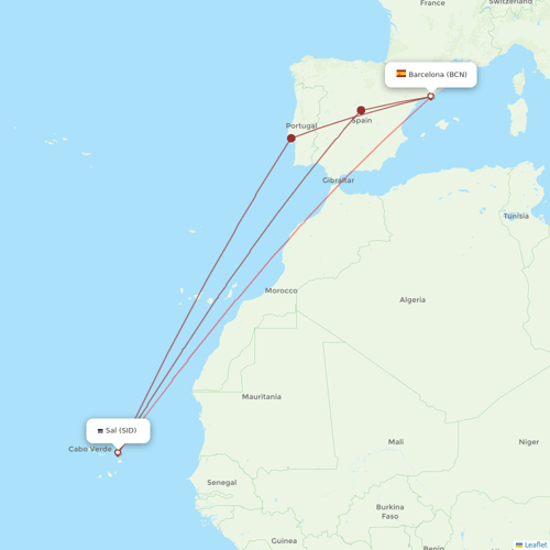 TACV flights between Sal and Barcelona