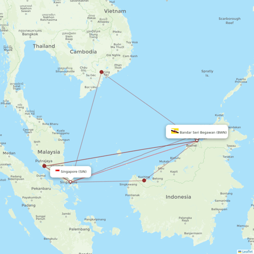 Royal Brunei Airlines flights between Singapore and Bandar Seri Begawan