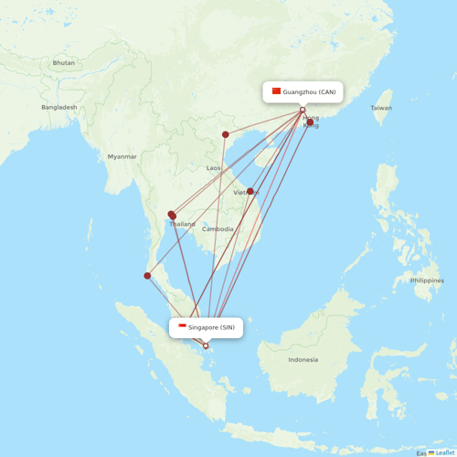 Singapore Airlines flights between Singapore and Guangzhou