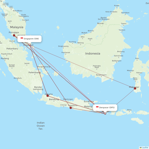 Singapore Airlines flights between Singapore and Denpasar