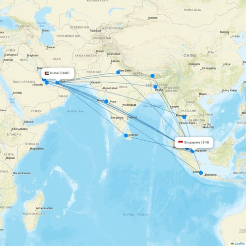 Emirates flights between Singapore and Dubai