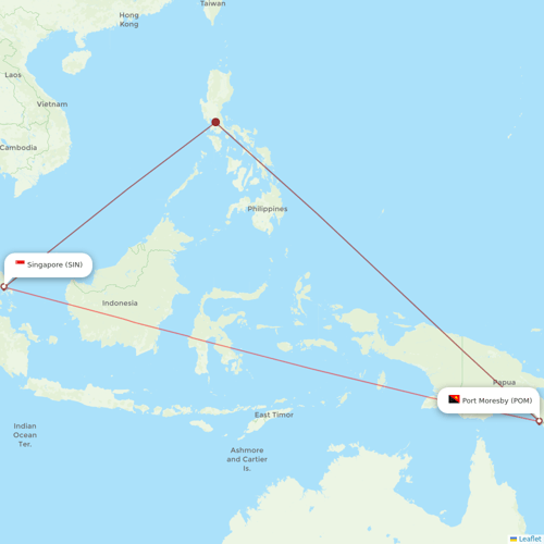 Air Niugini flights between Singapore and Port Moresby
