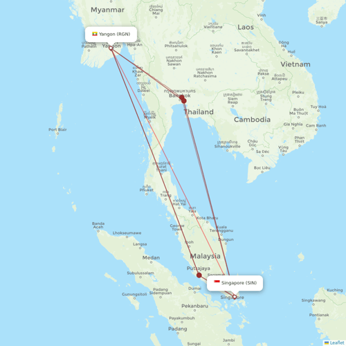 Myanmar National Airlines flights between Singapore and Yangon