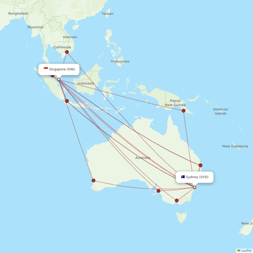 Singapore Airlines flights between Singapore and Sydney