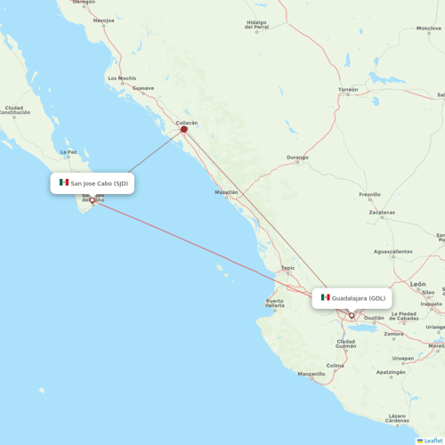 Volaris flights between San Jose Cabo and Guadalajara
