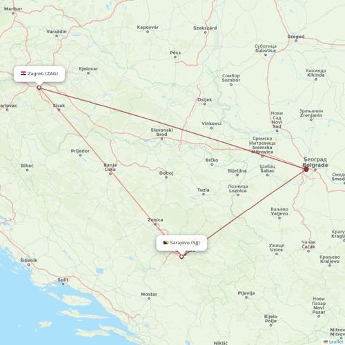 Croatia Airlines flights between Sarajevo and Zagreb