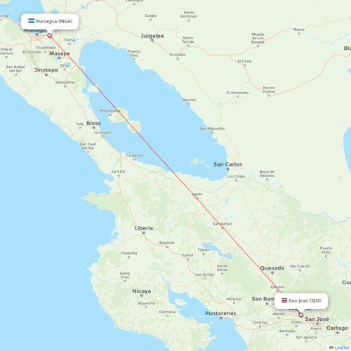 SANSA Regional flights between San Jose and Managua