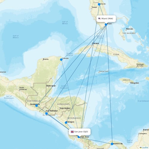 Aerolineas MAS flights between San Jose and Miami