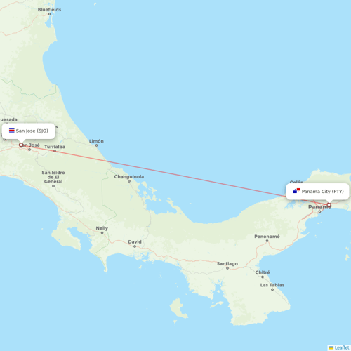 Copa Airlines flights between San Jose and Panama City