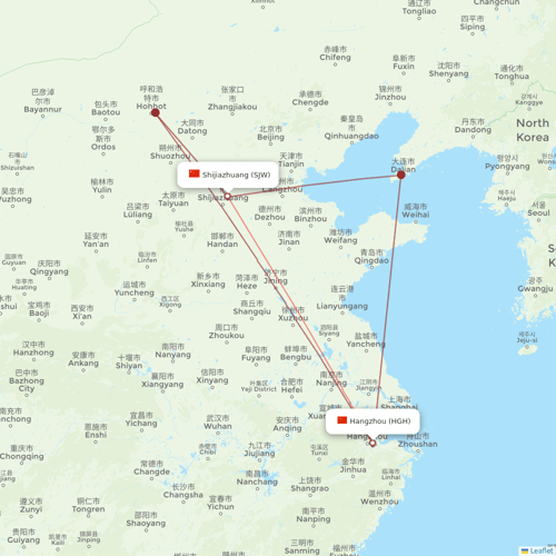 Hebei Airlines flights between Shijiazhuang and Hangzhou