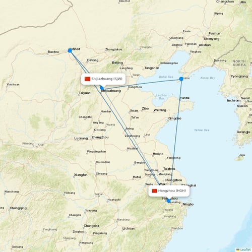 Hebei Airlines flights between Shijiazhuang and Hangzhou