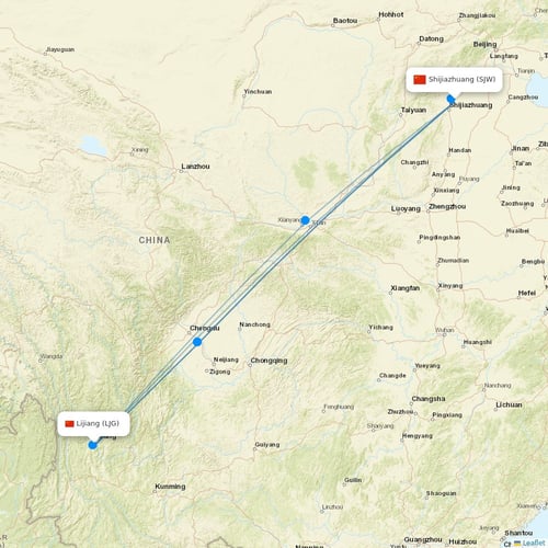 Qingdao Airlines flights between Shijiazhuang and Lijiang