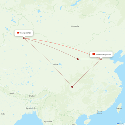 Hebei Airlines flights between Shijiazhuang and Urumqi