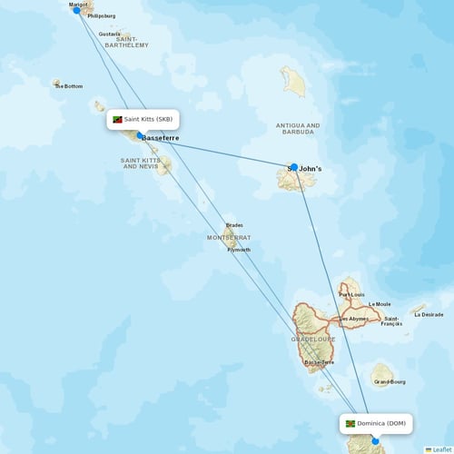 Winair flights between Saint Kitts and Dominica