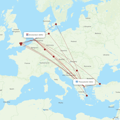 Transavia flights between Thessaloniki and Amsterdam