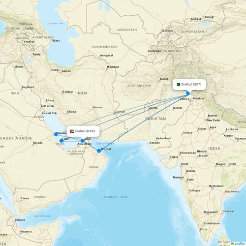 Pakistan International Airlines flights between Sialkot and Dubai