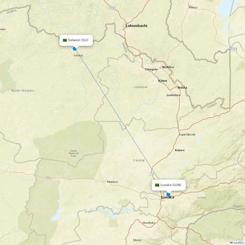 Zambia Airways flights between Solwezi and Lusaka