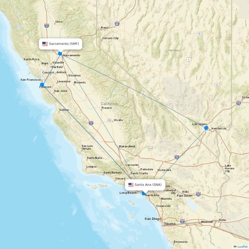 Southwest Airlines flights between Santa Ana and Sacramento
