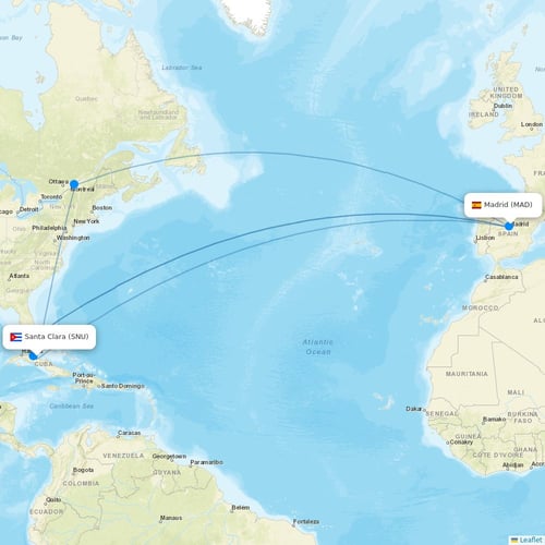 Evelop Airlines flights between Santa Clara and Madrid