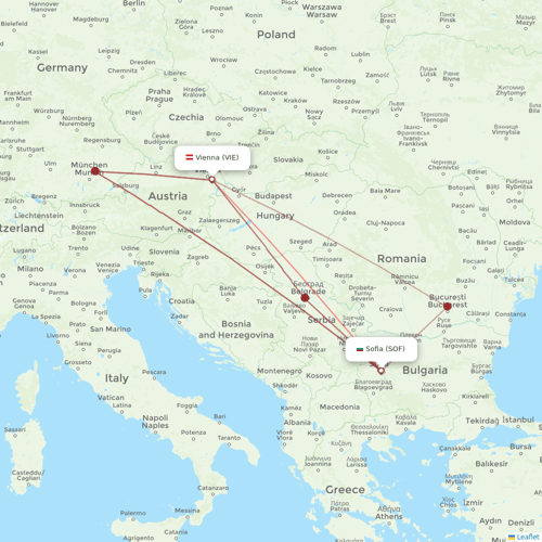 Austrian flights between Sofia and Vienna