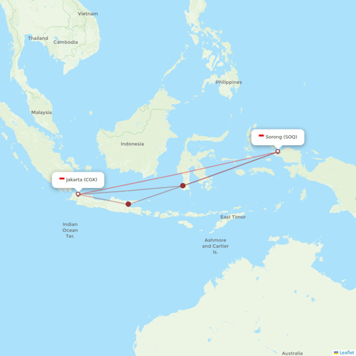 Apsara International flights between Sorong and Jakarta