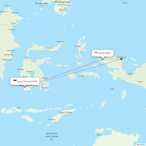 Sriwijaya Air flights between Sorong and Ujung Pandang