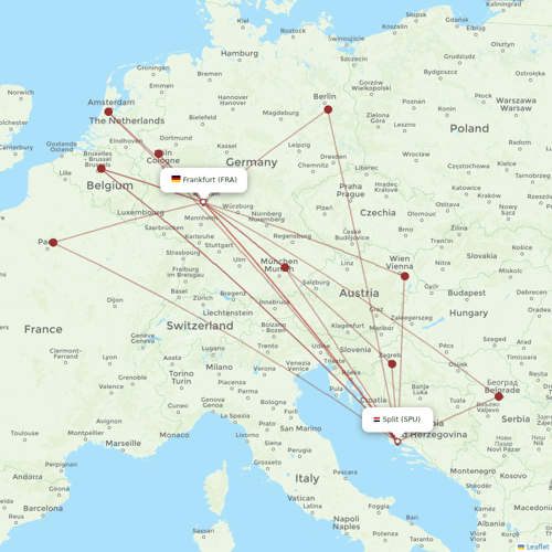 Croatia Airlines flights between Split and Frankfurt