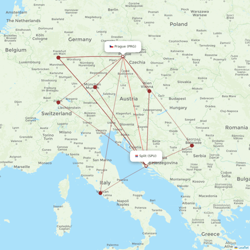 SmartWings flights between Split and Prague