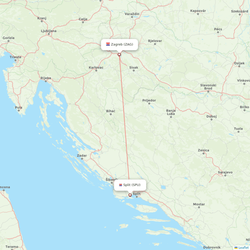 Croatia Airlines flights between Split and Zagreb