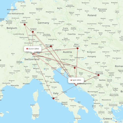 Croatia Airlines flights between Split and Zurich