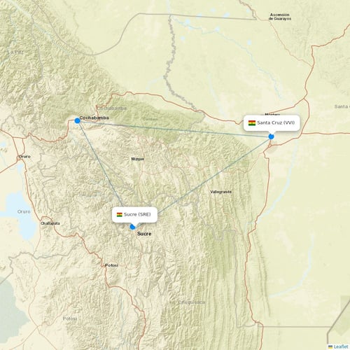 BoA flights between Sucre and Santa Cruz