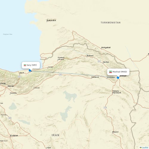 Iran Aseman Airlines flights between Sary and Mashad