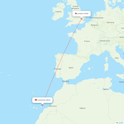 Jet2 flights between London and Lanzarote