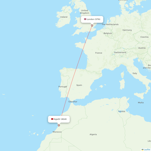 Ryanair UK flights between London and Agadir