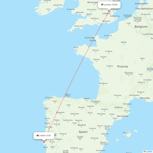 Ryanair flights between London and Lisbon