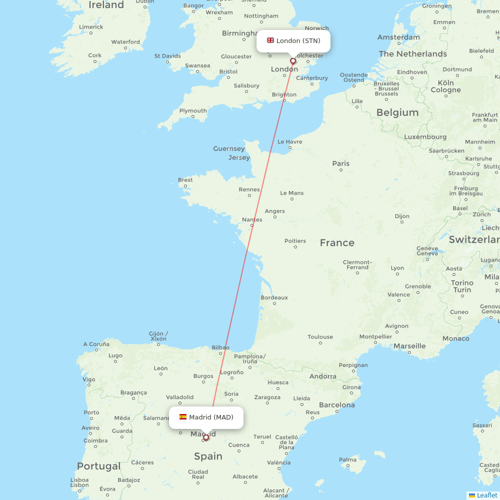 Ryanair flights between London and Madrid
