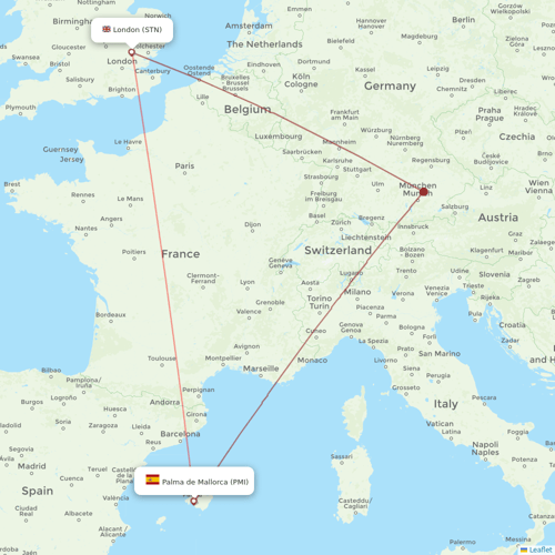 Jet2 flights between London and Palma de Mallorca