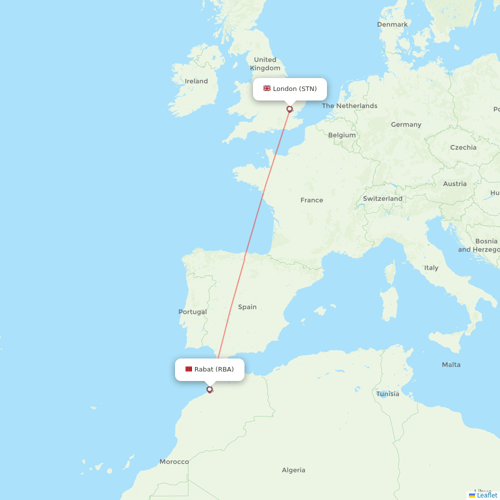 Ryanair UK flights between London and Rabat
