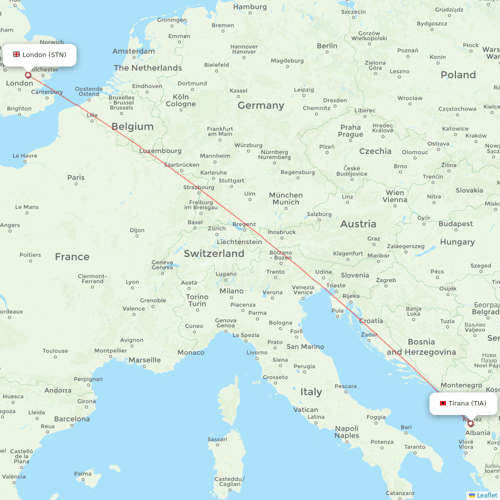 Ryanair UK flights between London and Tirana