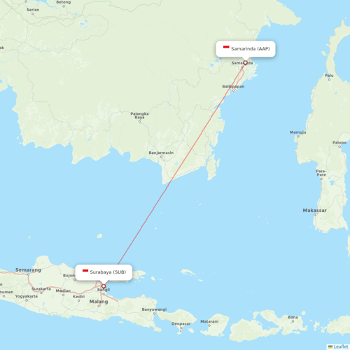 Super Air Jet flights between Surabaya and Samarinda