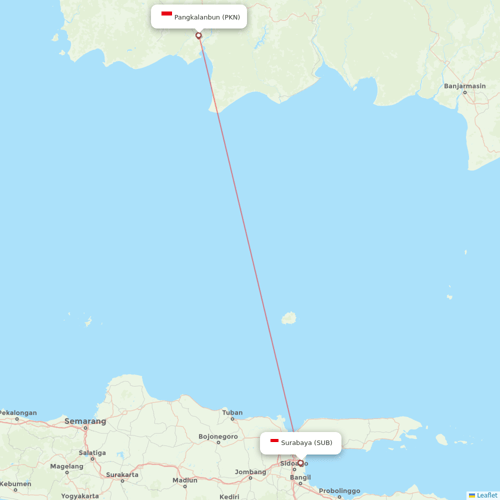 Nam Air flights between Surabaya and Pangkalanbun