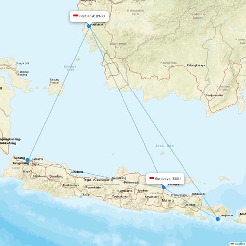 Lion Air flights between Surabaya and Pontianak